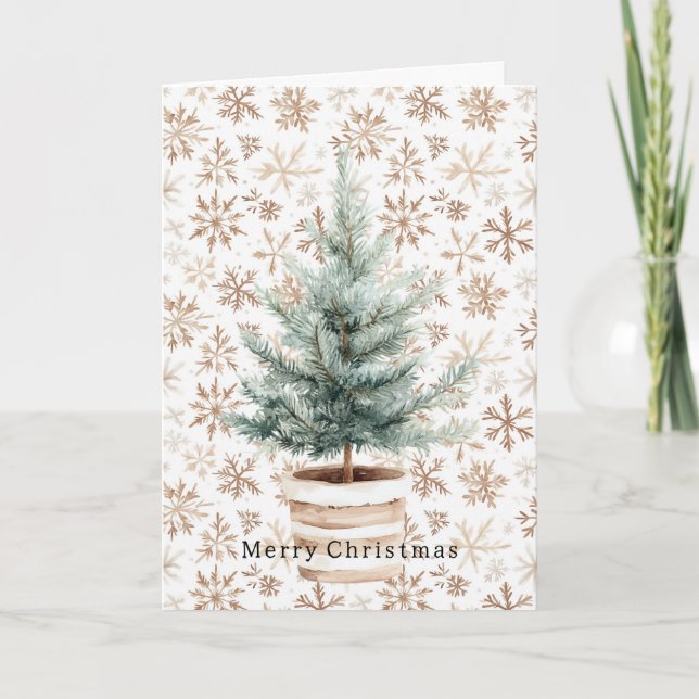 Cream White Snowflakes Christmas Tree  Card (Front)