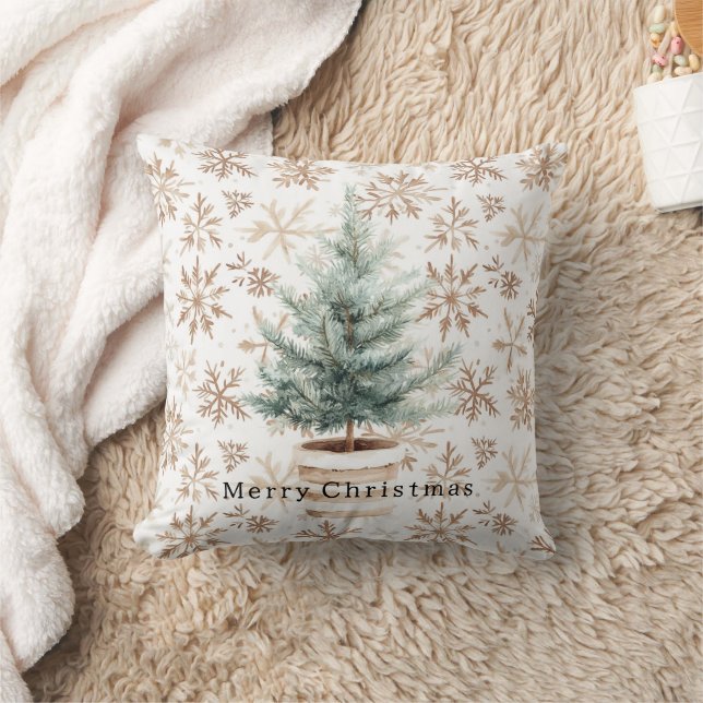 Cream White Snowflakes Christmas Tree  Cushion (Blanket)