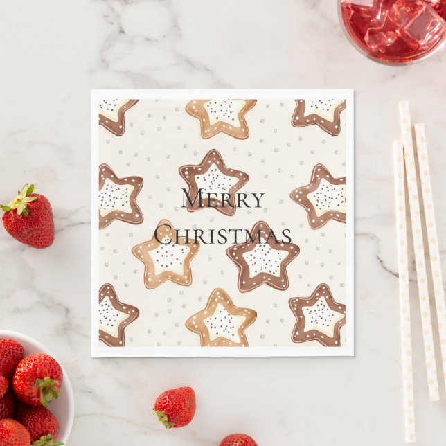 Cream White Stars Christmas Napkin (Insitu)
