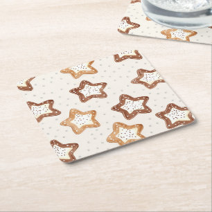 Cream White Stars Christmas Square Paper Coaster