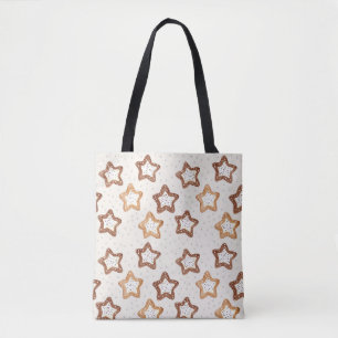 Cream White Stars Christmas Tote Bag