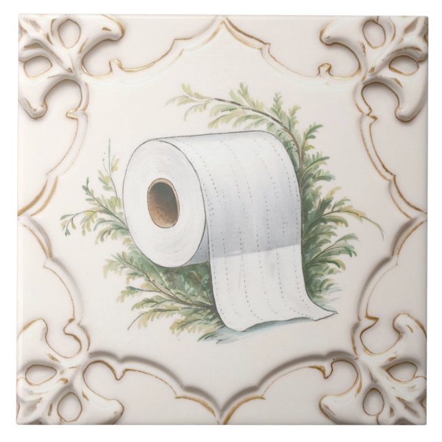 Cream White Toilet Paper Roll Funny Bathroom Ceramic Tile (Front)