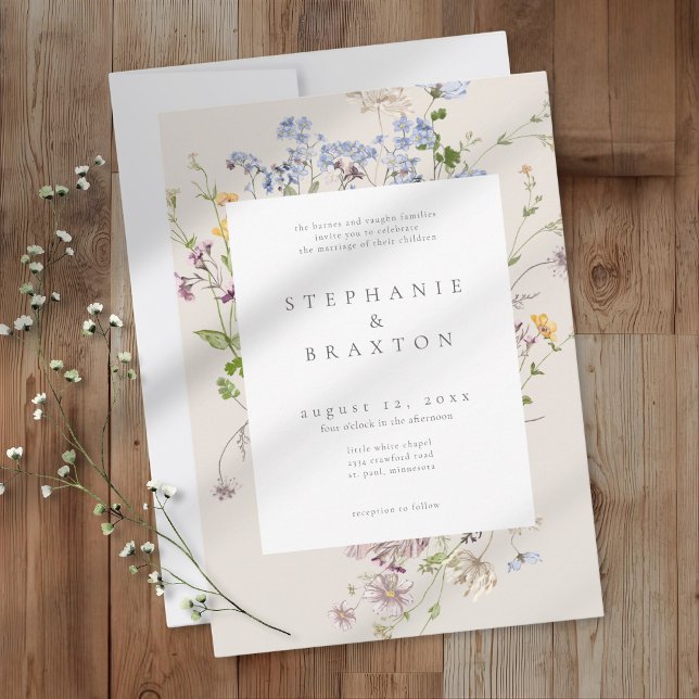 Cream Wildflower Garden Elegant Wedding Invitation (Creator Uploaded)