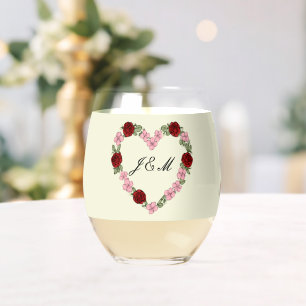 Cream wine glass with pink and red hearts