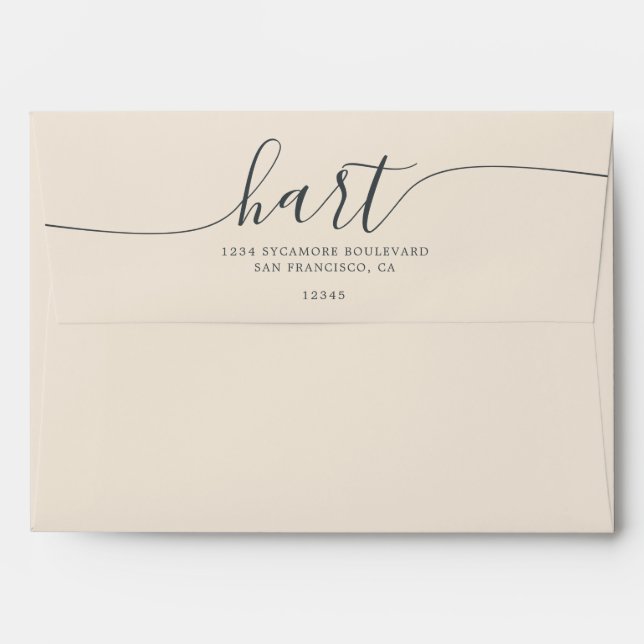 Cream with Black Script Return Address Envelope (Back (Top Flap))