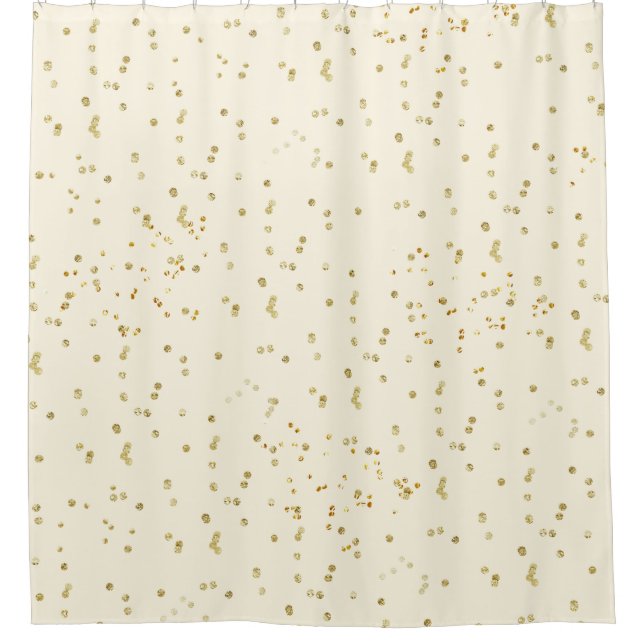 Cream with gold confetti scatter polka dots shower curtain (Front)