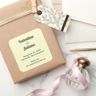 Cream with Slate Text Wedding Square Favour Sticke Sticker