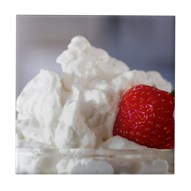 Cream with strawberries in a glass bowl tile (Front)