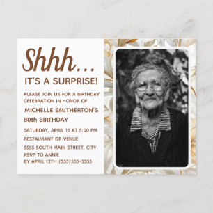 Cream Women's Photo 80th SurpriseBirthday Invitation Postcard