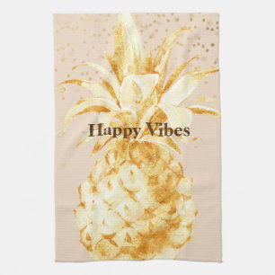 Cream Yellow Gold Pineapple Tea Towel