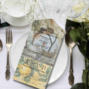 Cream Yellow Lemon Orchard Botanical QR Code All In One Invitation
