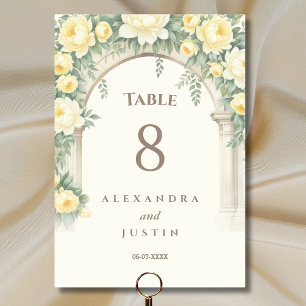 Cream Yellow Mediterranean Floral Arch Wedding  Table Number