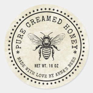 Creamed honey label with bee vintage background