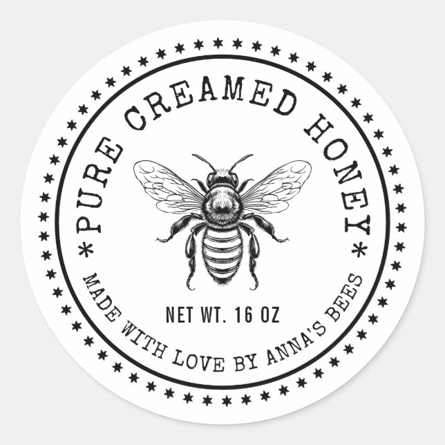 Creamed honey label with custom colour bee (Front)