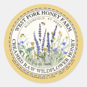 Creamed Wildflower Honey Label with Bees          
