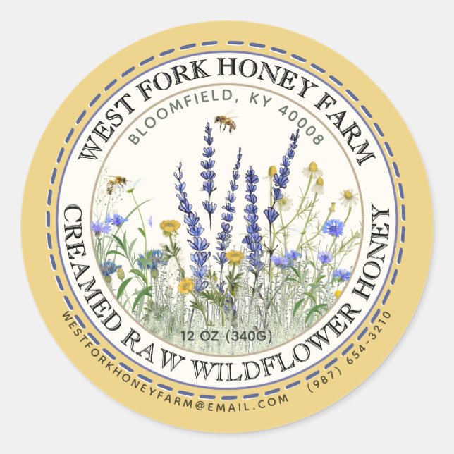 Creamed Wildflower Honey Label with Bees           (Front)
