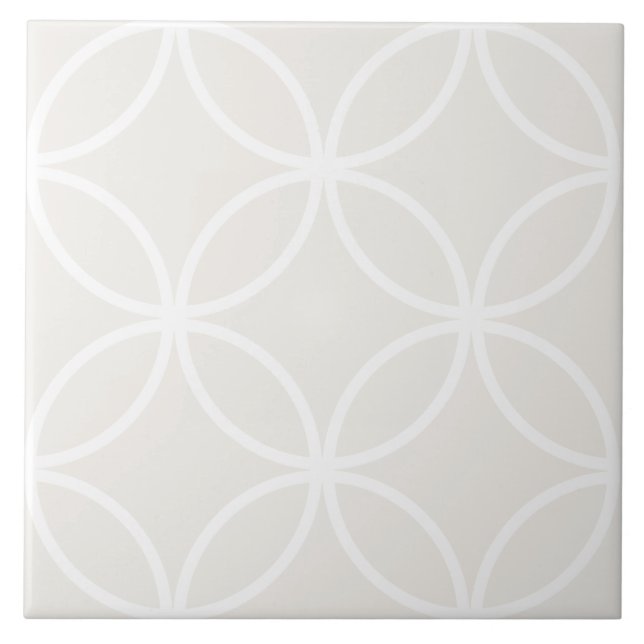 Creamgrey and white petals circle diamond pattern ceramic tile (Front)