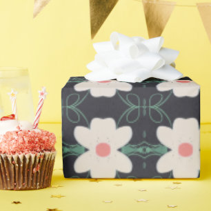 Creamy Beige Floral With Black Wrapping Paper