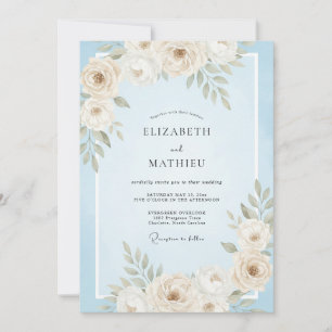 Creamy Blossom Leaf Wedding Invitation