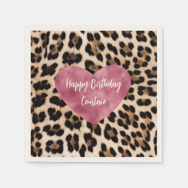 Creamy Brown Black Leopard Heart Napkin (Front)