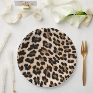 Creamy Brown Black Leopard Heart Paper Plate