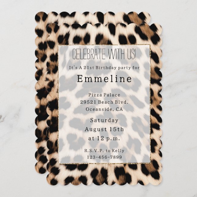 Creamy Brown Black Leopard   Invitation (Front/Back)
