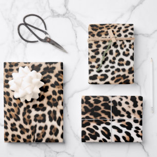 Creamy Brown Black Leopard Wrapping Paper Sheet