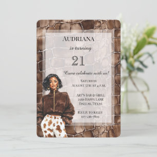 Creamy Brown Chocolate Brown Black Woman Birthday Invitation