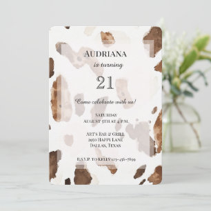 Creamy Brown Chocolate Cow Print Animal Birthday Invitation