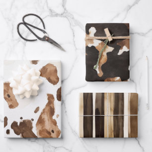 Creamy Brown Chocolate Cow Print Animal Birthday Wrapping Paper Sheet