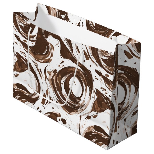 Creamy Brown Chocolate Swirls Birthday Large Gift Bag (Front Angled)
