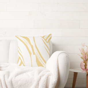 Creamy Butter Yellow and White Curvy Stripes Boho Cushion