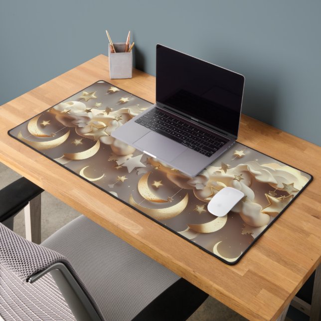 Creamy Celestial Moon Phases Desk Mat (Office 2)