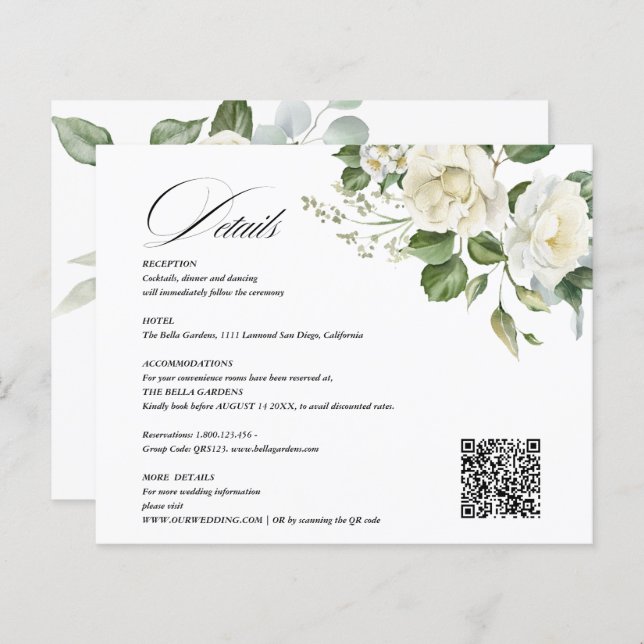 Creamy Floral Eucalyptus QR code Details Wedding (Front/Back)