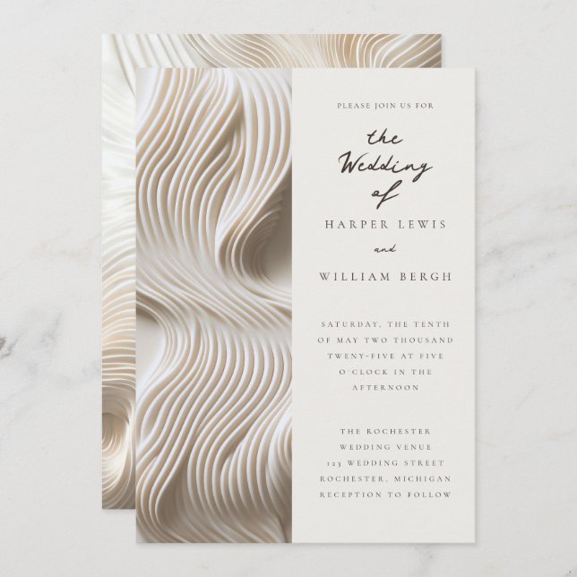 Creamy flowing ivory wedding invitation (Front/Back)