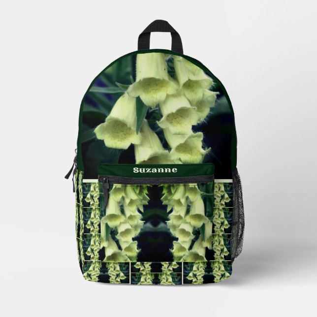Creamy Foxglove Flowers Personalised Printed Backpack (Front)