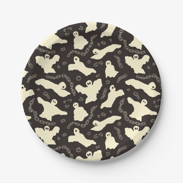 Creamy Ghosts - Halloween pattern. Paper Plate (Front)