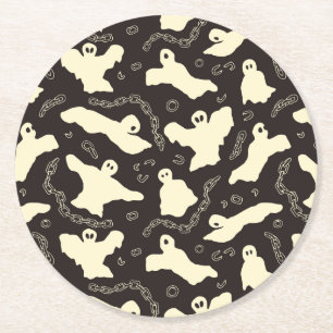 Creamy Ghosts - Halloween pattern. Round Paper Coaster