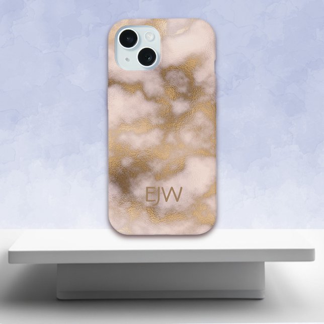 Creamy Gold Pink Marble Pattern  iPhone 15 Case (Creator Uploaded)