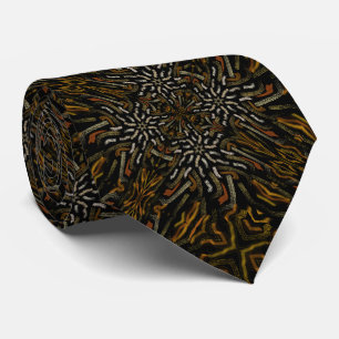 Creamy Golden Yellows Raked Pattern On Black Tie