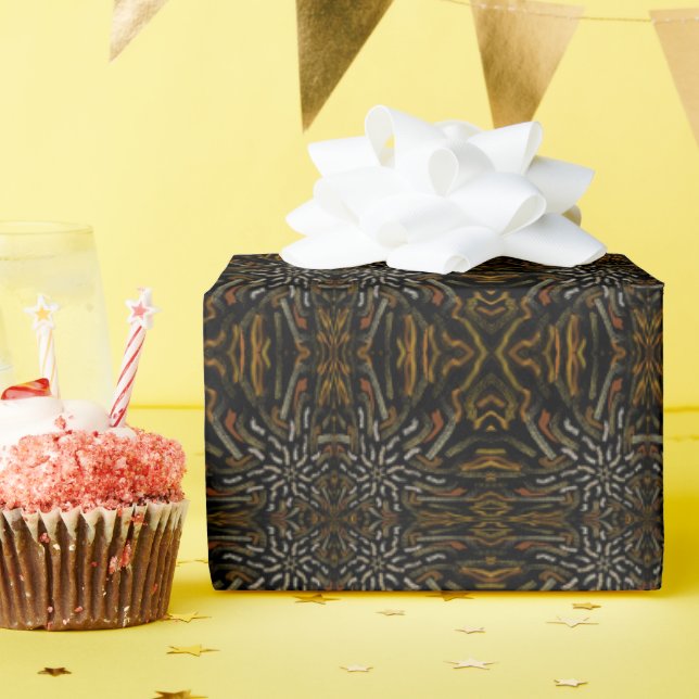 Creamy Golden Yellows Raked Pattern On Black Wrapping Paper (Birthday Party)