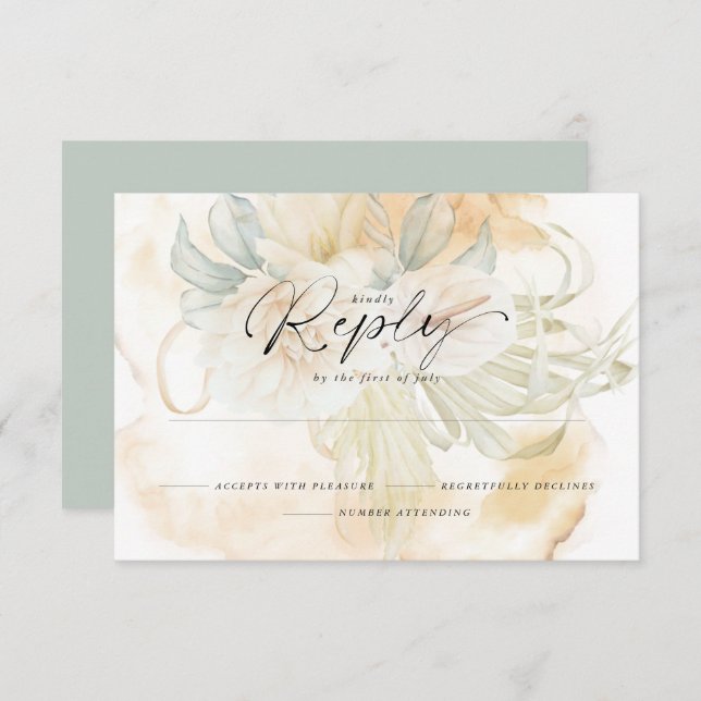 Creamy Goldenrod Yellow Floral Reply RSVP Card (Front/Back)