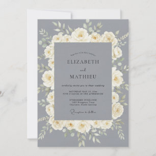Creamy Grey Rose Wedding Invitation