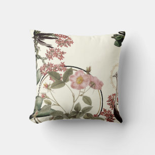 Creamy Ivory Artistic Botanical Floral Print Cushion