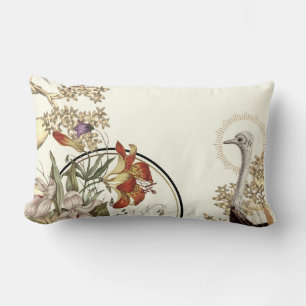 Creamy Ivory Artistic Tiger Lily Floral Design Lumbar Cushion