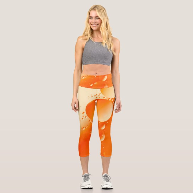 Creamy Orange Colour Circular Abstract Design Capri Leggings (Front)