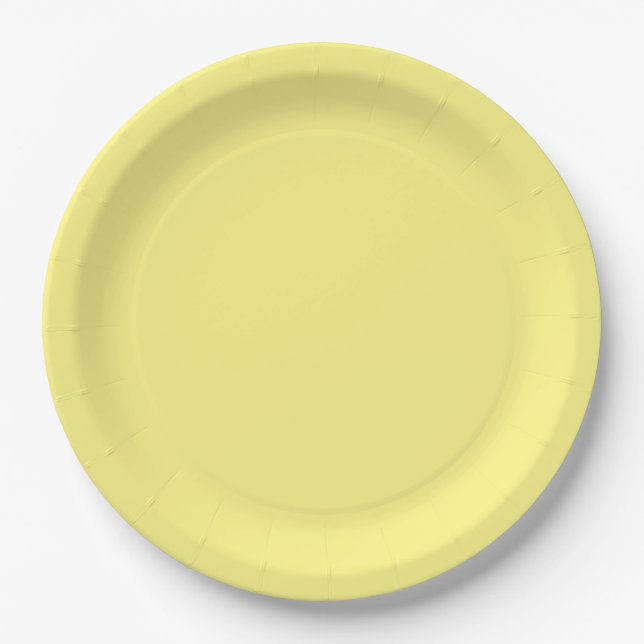 Creamy Pale Pastel Butter Yellow Solid Paper Plate (Front)