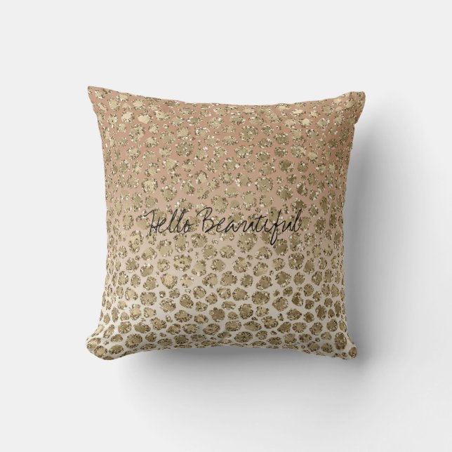 Creamy Peach Gold Glitzy Leopard Print      Cushion (Front)