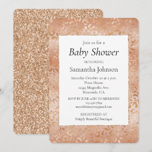 Creamy Peach Rose Blush Leopard Print  Invitation
