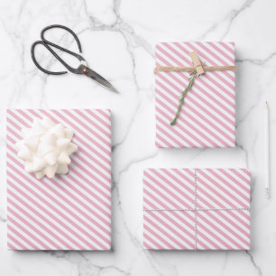 Creamy Pink and White Diagonal Stripes Pattern Wrapping Paper Sheet